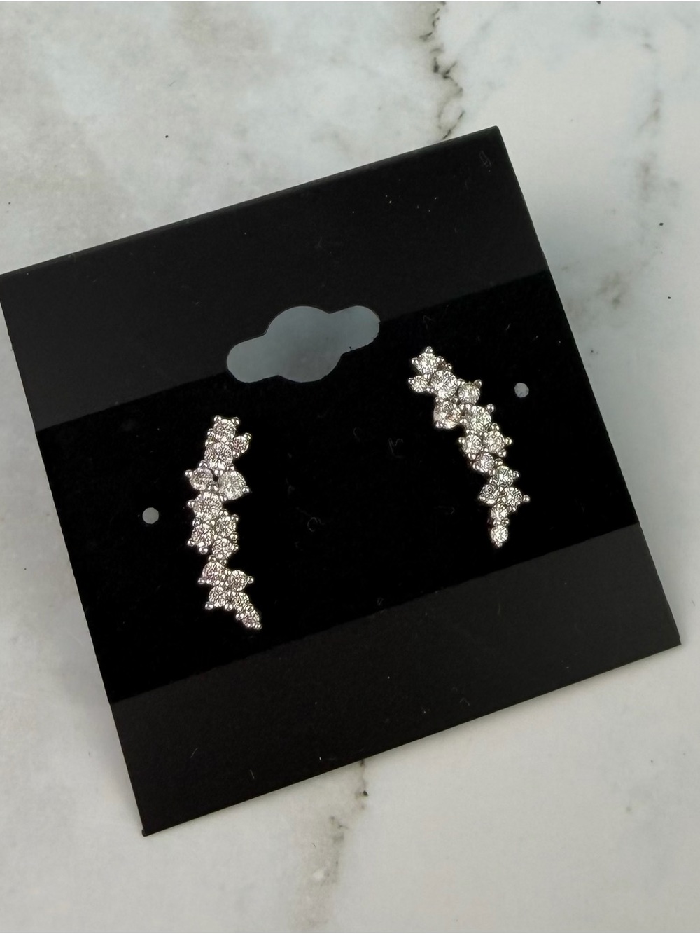 925 Sterling Silver Cubic Zirconia Cluster Ear Crawlers Climbers Curved Studs